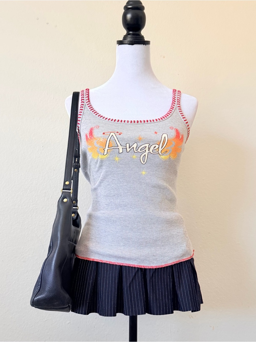 Vintage y2k Angel Ribbed grey cami tank